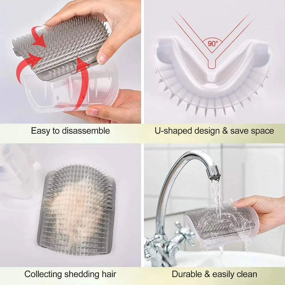 Cat Corner Scratcher with Self-Grooming Bristles and Catnip