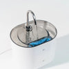 Stainless steel cat water fountain with an automatic sensor and filtration system.