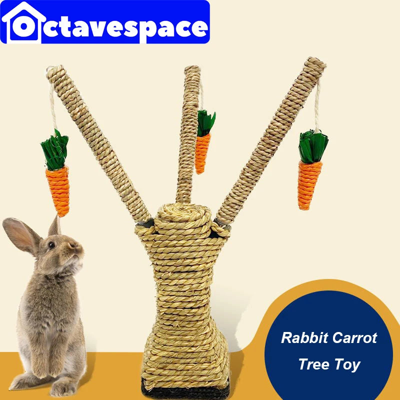 A natural grass carrot tree chew toy for rabbits and small pets