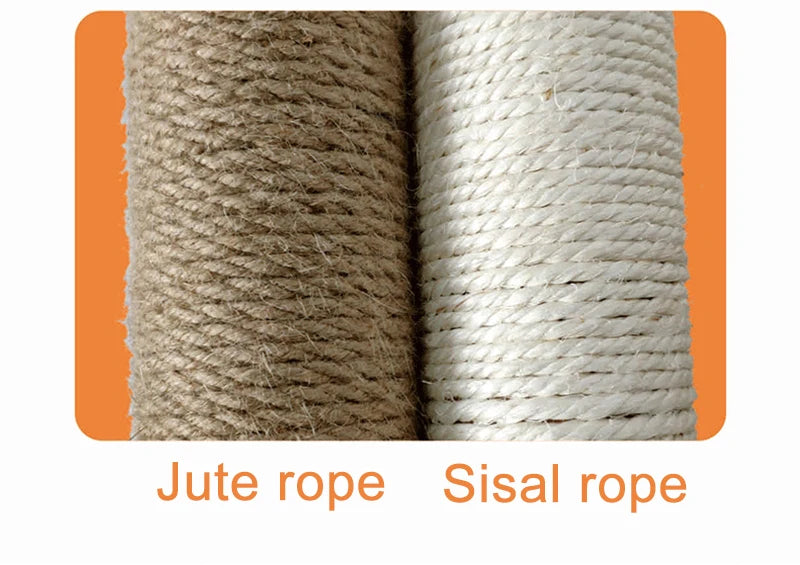Comparison of jute rope and sisal rope for a replacement cat scratching post.