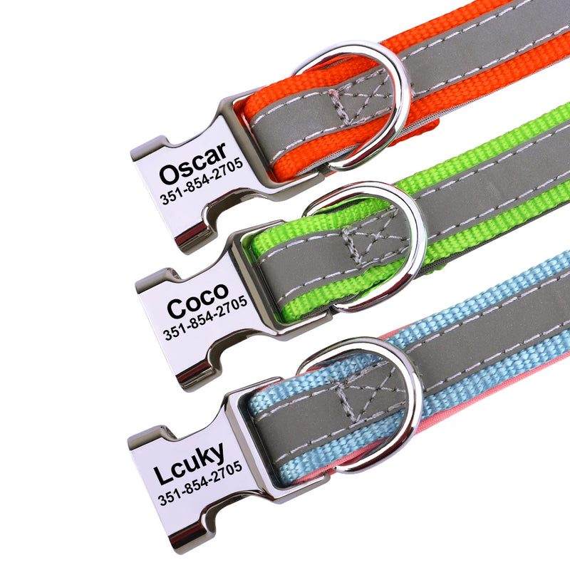 Reflektierendes personalisiertes Hundehalsband mit graviertem Anhänger