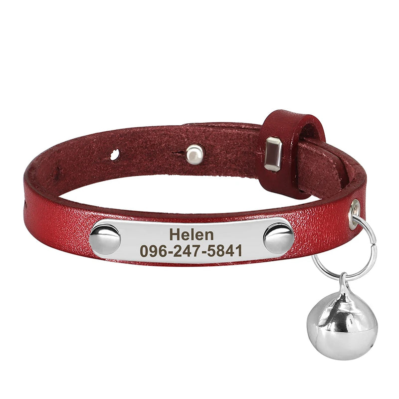 Personalisierte Leder-Halsband für Katzen mit graviertem Namen