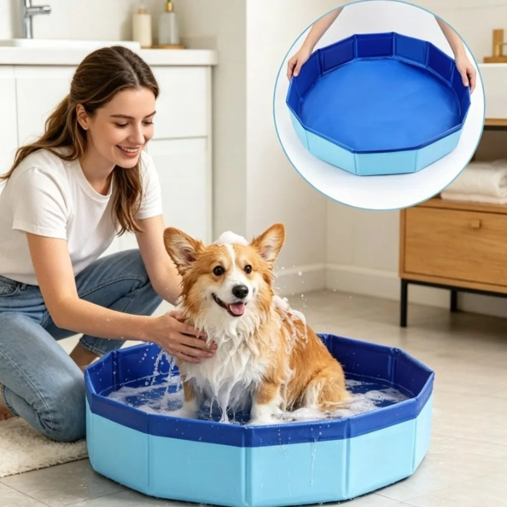 Foldable Dog Bath Tub with Grooming Brush Set