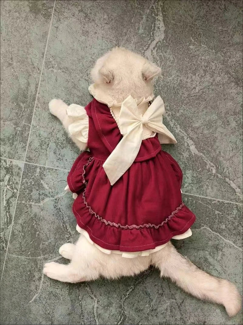 Elegant Cotton Pet Dress with Bow for Small Dogs and Cats