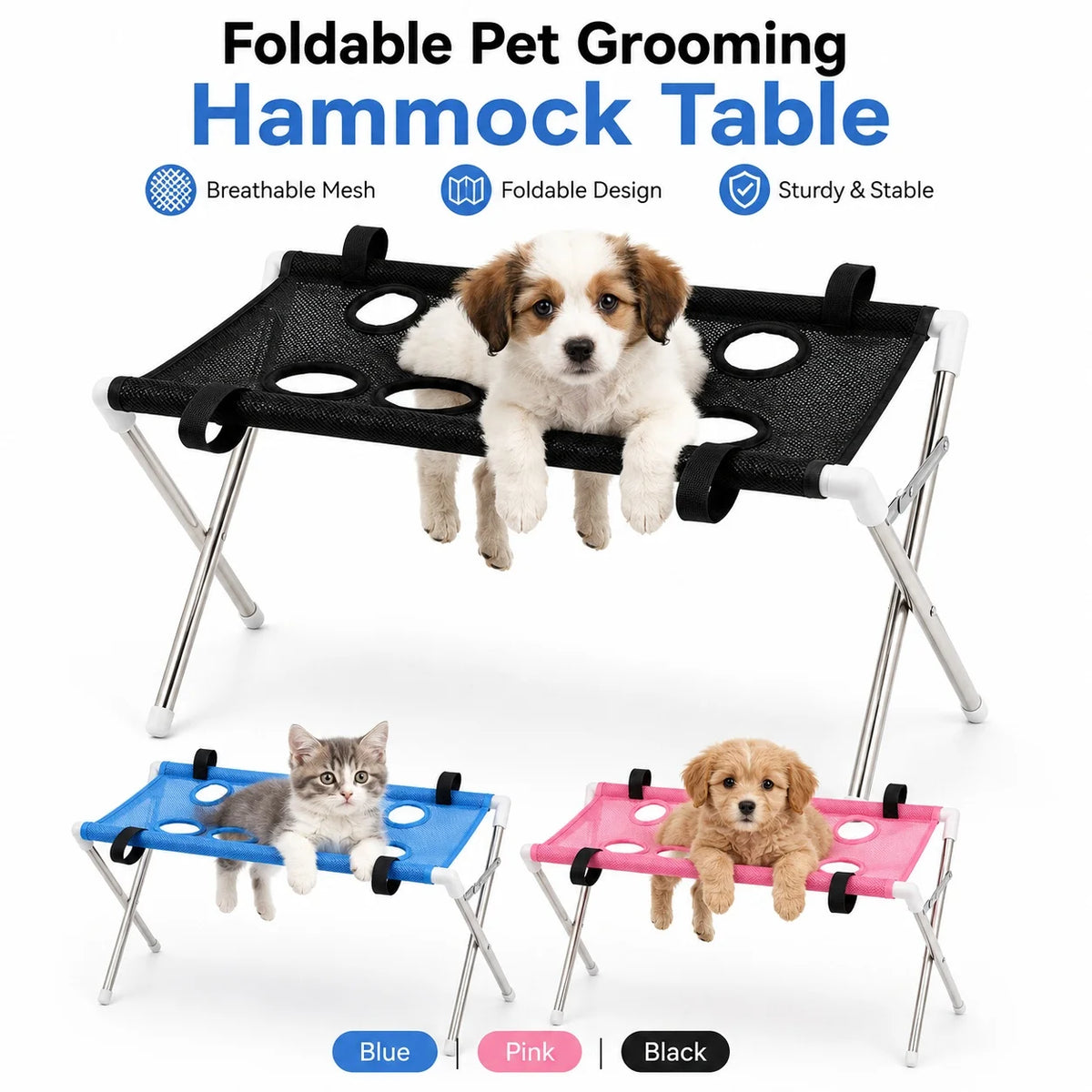 Foldable Pet Grooming Hammock Stand for Cats and Small Dogs