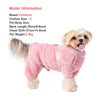 A light pink fuzzy fleece jumpsuit for a small dog standing on a white background.