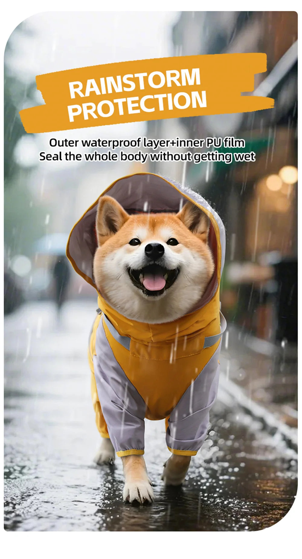 Double-Layer Waterproof Dog Raincoat with Built-in Harness and Detachable Hood