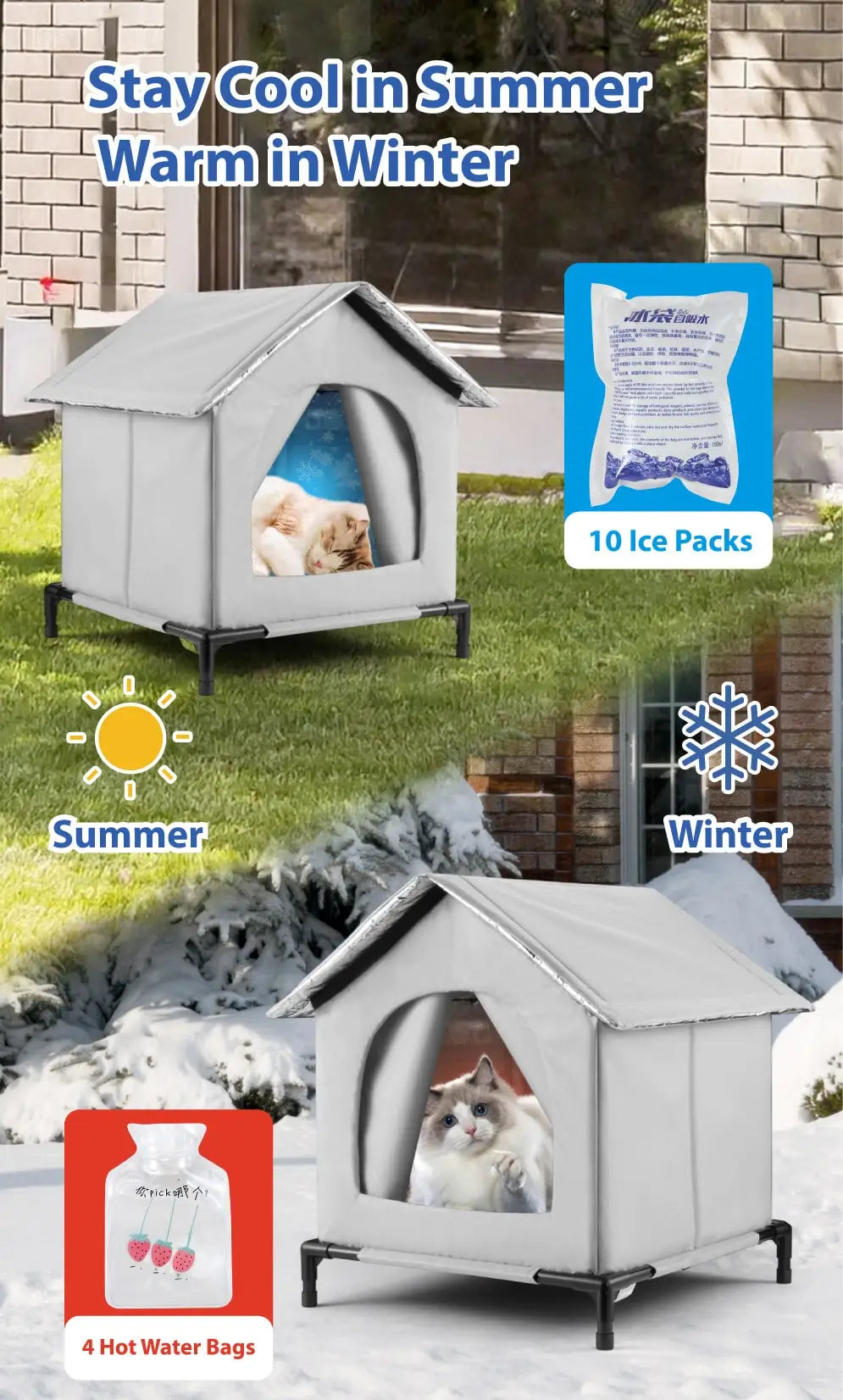 All-Season Waterproof Foldable Cat House with Cooling & Warming Features