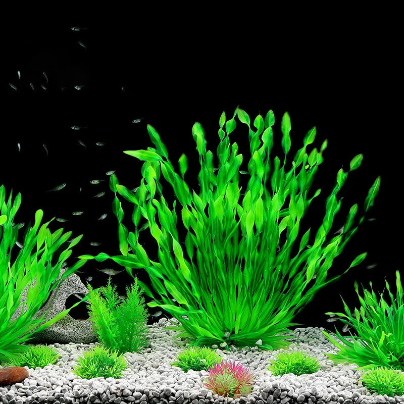 Artificial Aquarium Plants with Ceramic Base – Realistic Green Decor for Fish Tanks