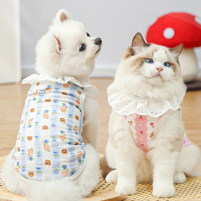 Lace Collar Dog Vest with D-Ring Summer Pet Shirt