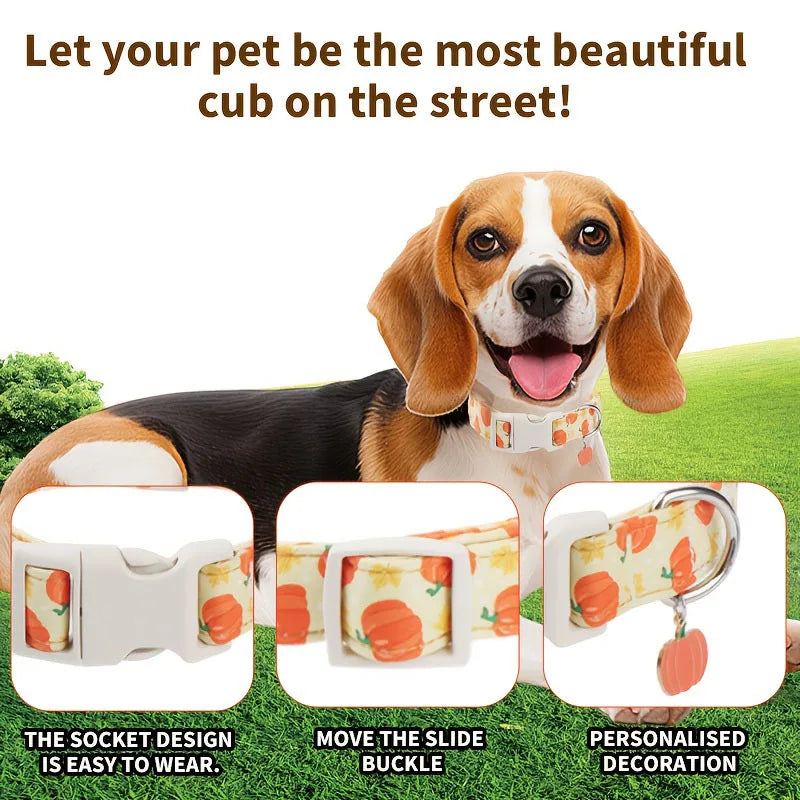 Halloween Pumpkin Print Dog Collar – Breathable & Safe Buckle