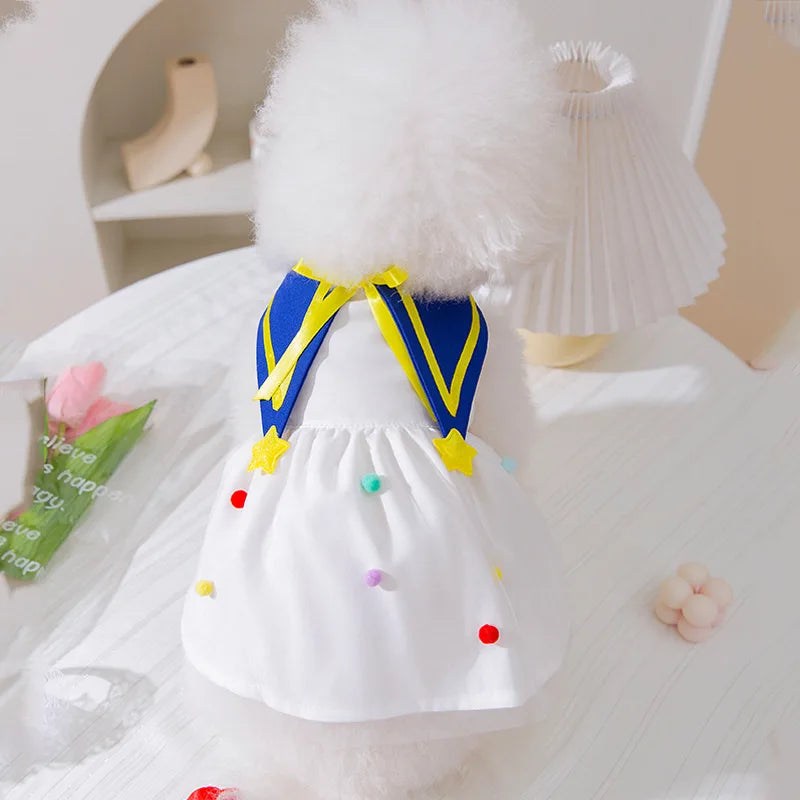 Princess Mesh Dog Dress with Bow Lace Trim