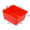 Red plastic bird feeder and water bowl with dimensions 9.5cm by 11.5cm.