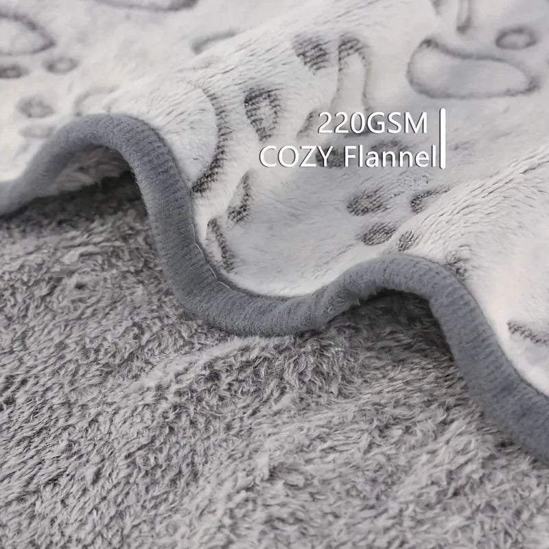 Cozy Flannel Pet Blanket with Paw Print Design