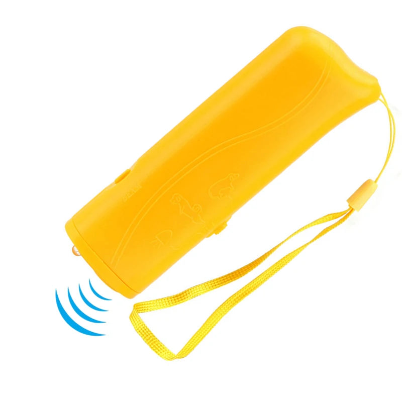 Orangefarziges Ultraschall-Haustier-Abscheugerät mit gelbem Kabel.