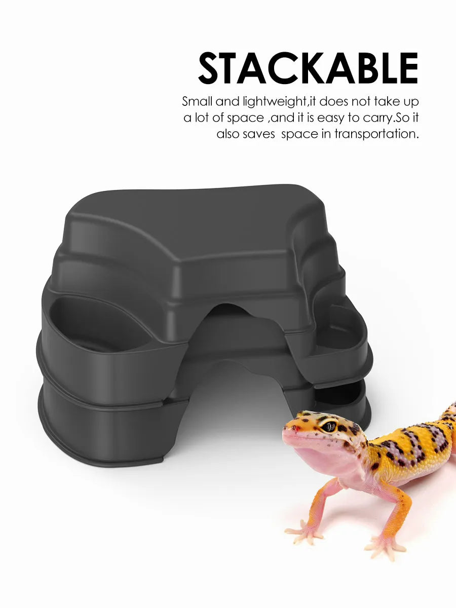 Reptile Hide Cave Decor with 2 Food Bowls