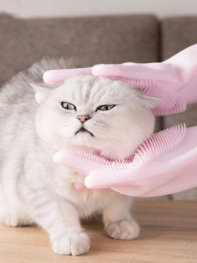 Gants en Silicone pour Bain de Chat & Brosse de Massage