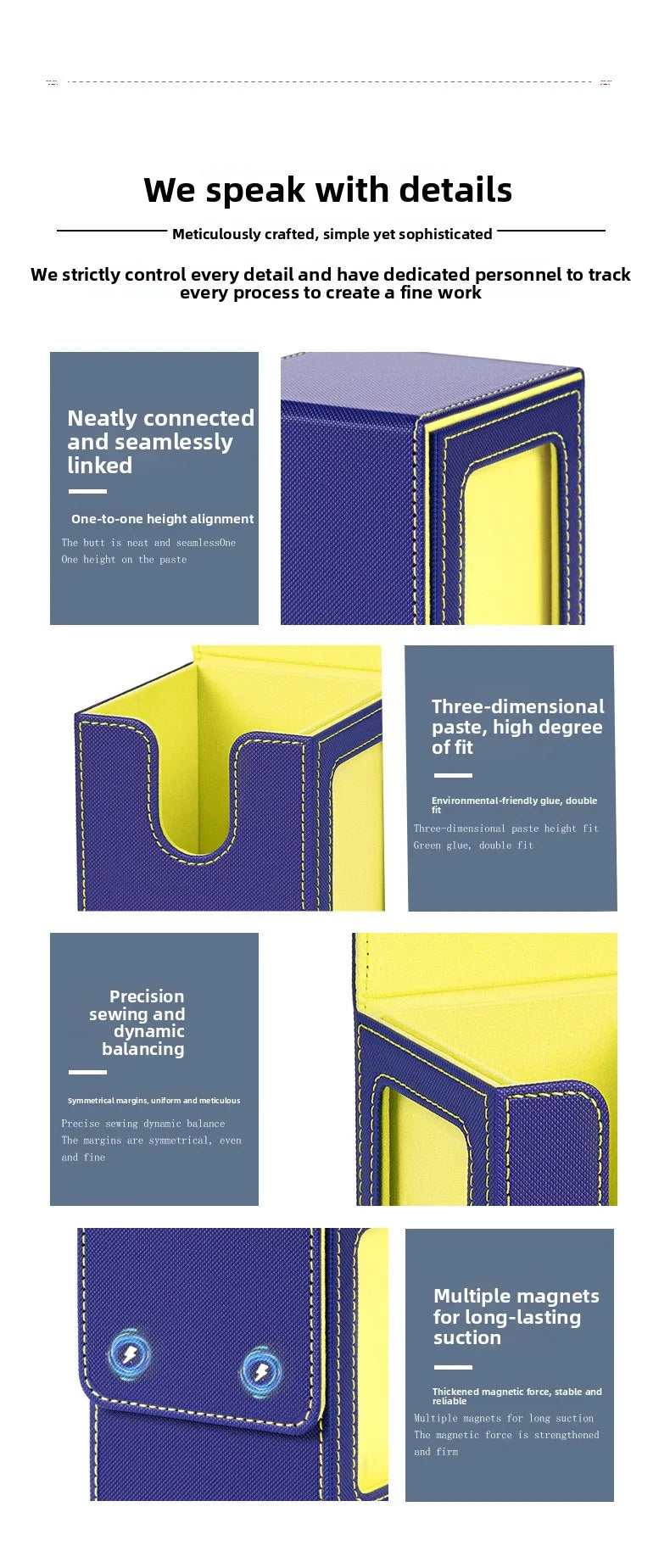 A purple PU leather magnetic card deck box with a display window showing the interior and magnetic features.
