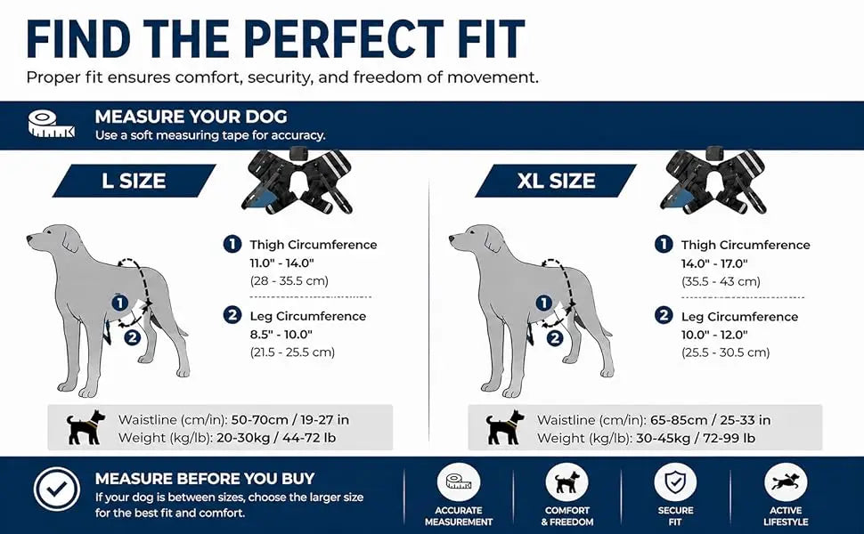 Dog Rear Leg Support Harness with Padded Lift Handle and Reflective Strips