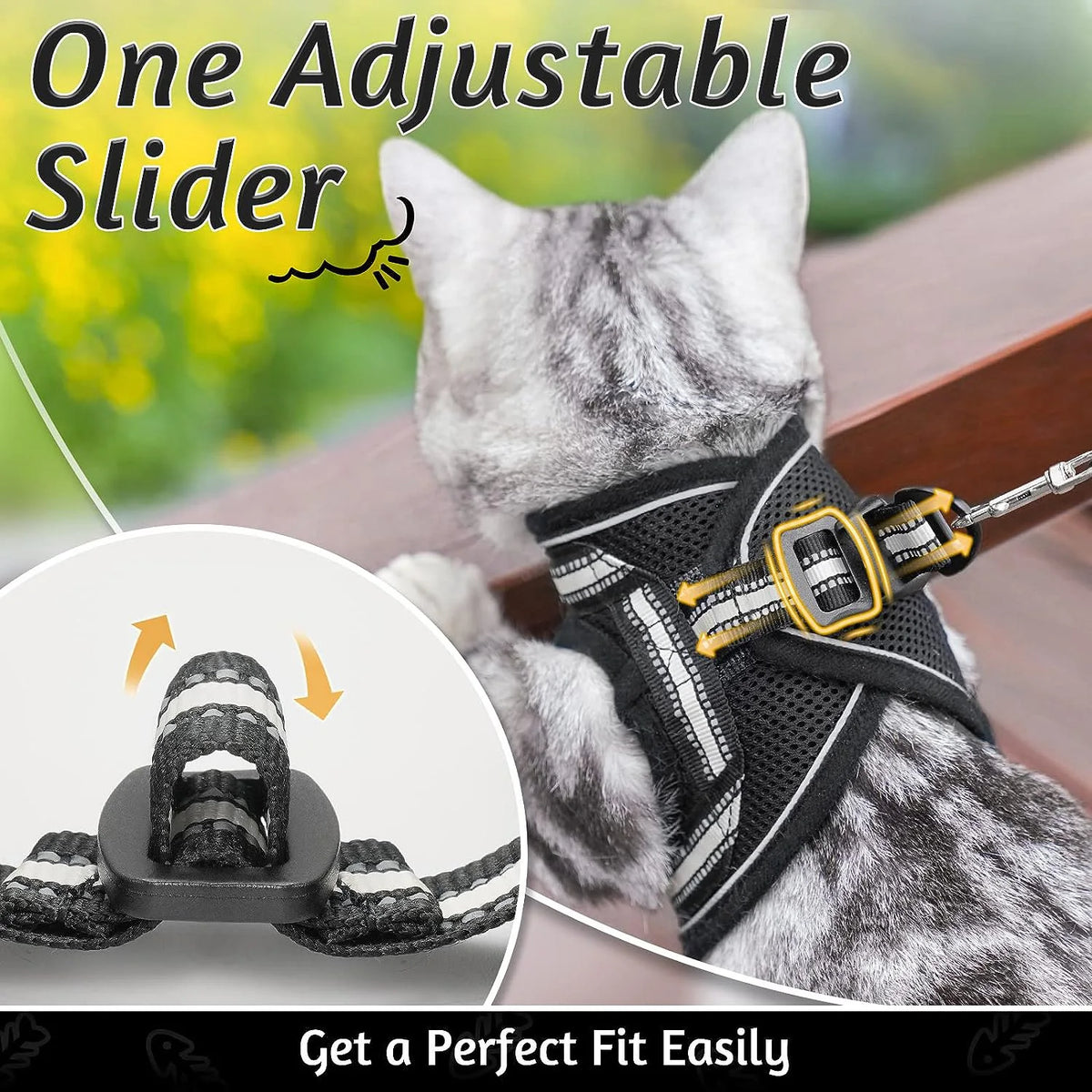 Escape-Proof Cat Harness and Leash Set with Reflective Strips