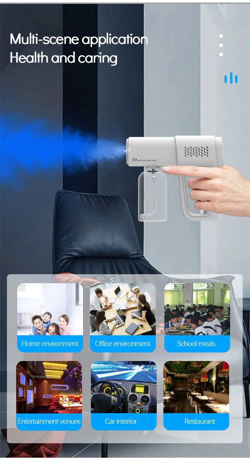 Portable Electric Nano Mist Sanitizing Sprayer Gun with Blue Light