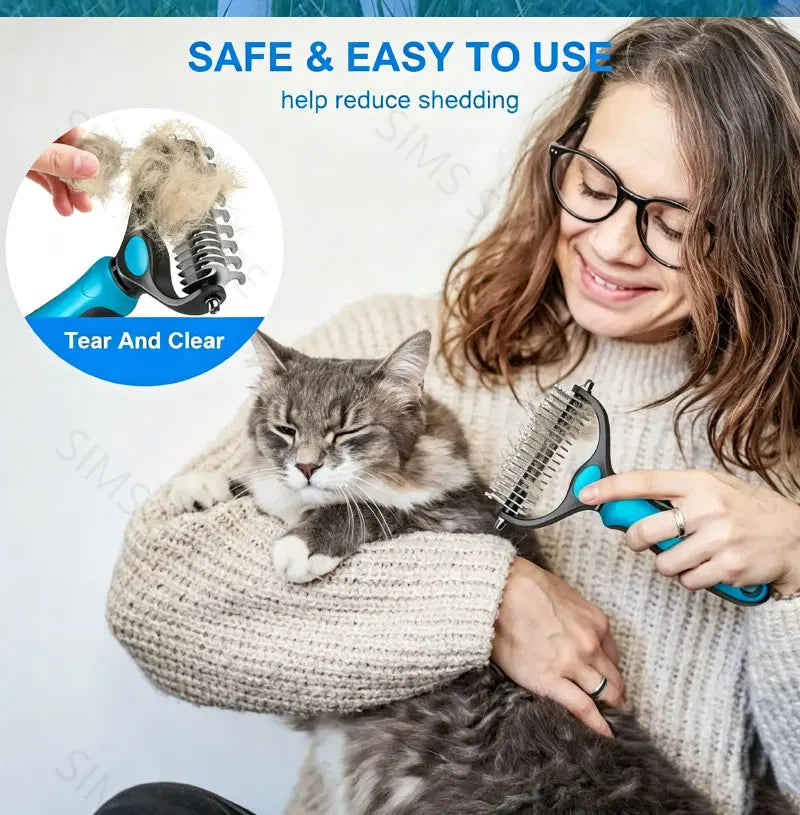 Double-Sided Pet Grooming Comb for Detangling and Shedding