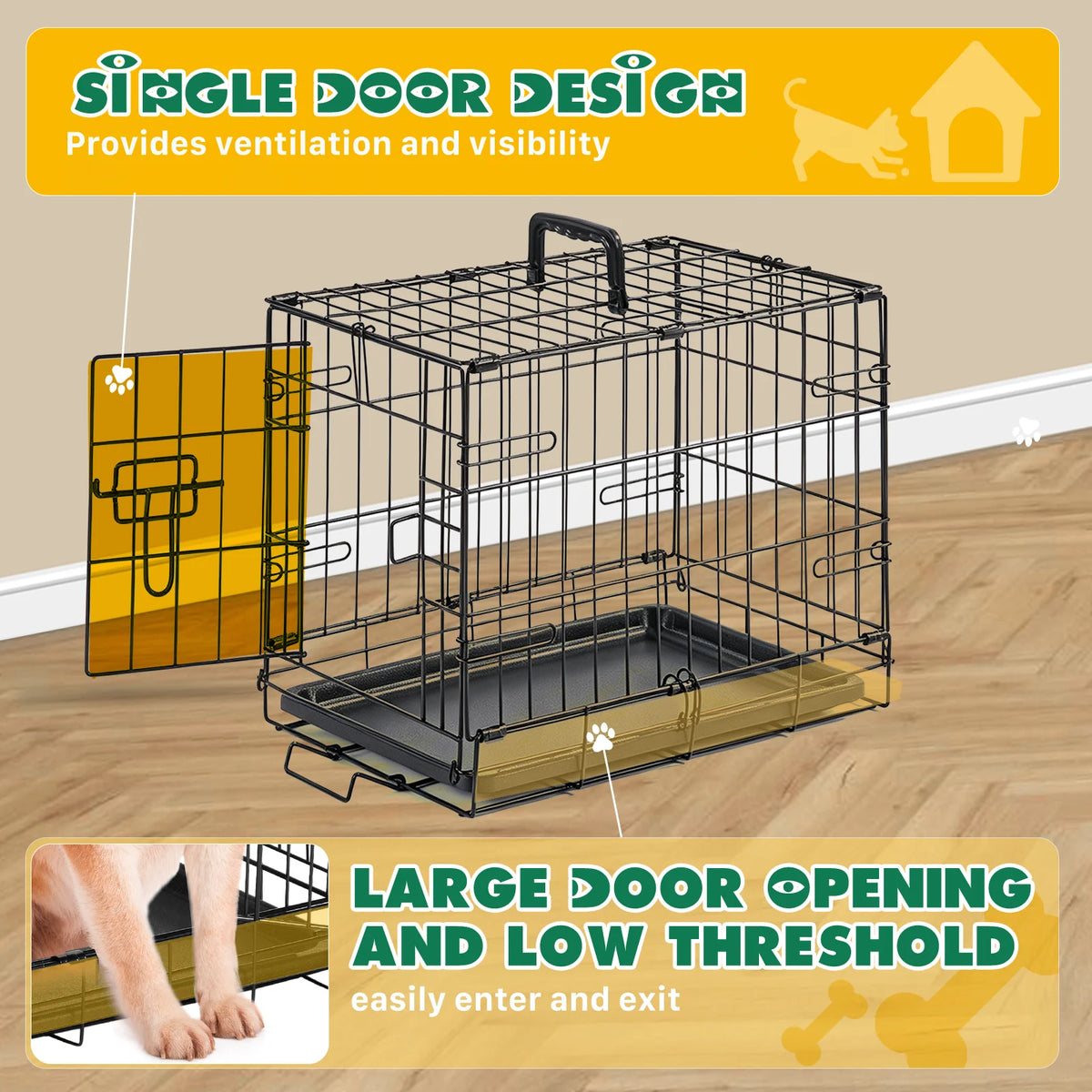 Small Dog Crate — Foldable Metal Kennel with Secure Locks & Removable Tray