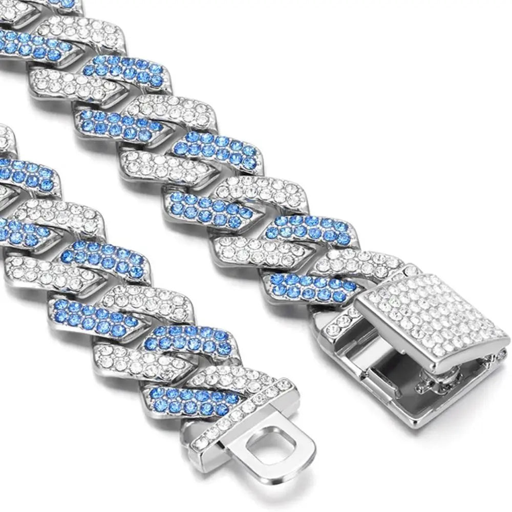 Silberner Diamant-Kettchen-Halskette für Hund, Halsband mit blauen Akzenten