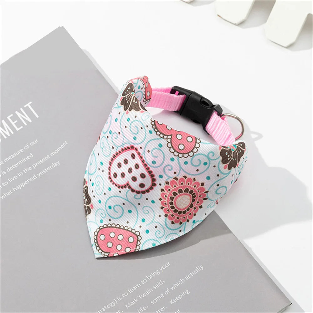 Pink and white patterned triangle collar bandana for small dogs and cats
