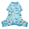 Light blue animal print dog jumpsuit onesie for small breeds