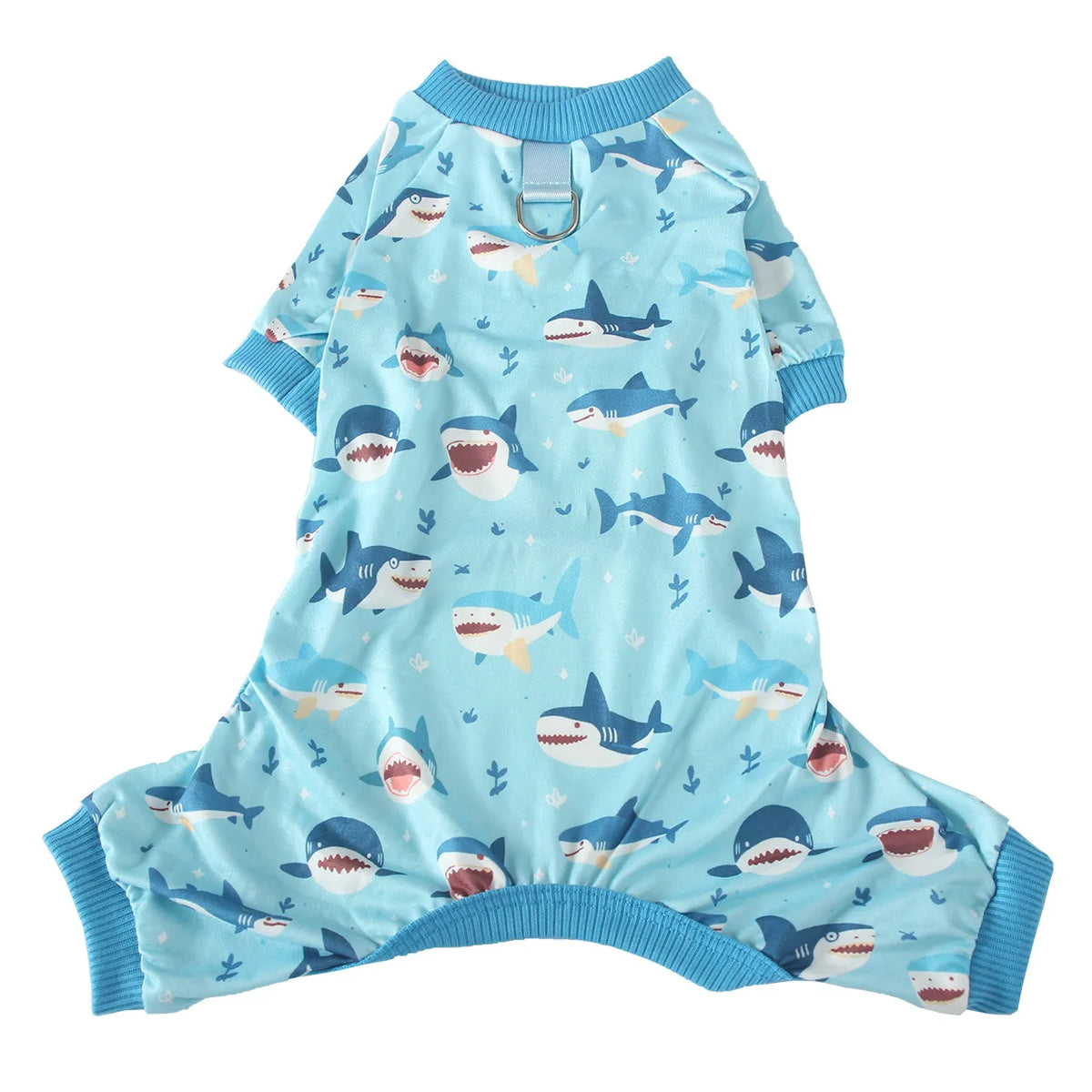 Light blue animal print dog jumpsuit onesie for small breeds