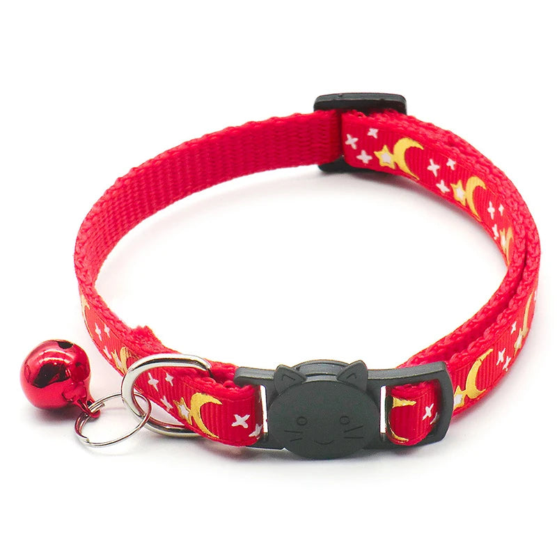 Reflective Star and Moon Cat Collar with Bell