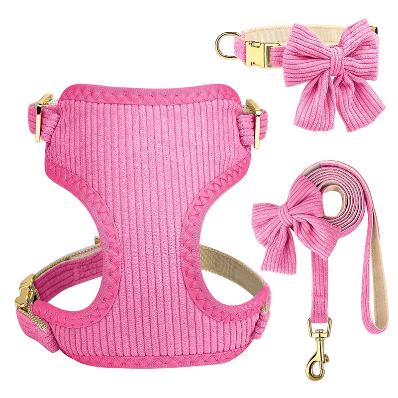 3-Piece Dog Collar Harness Leash Set with Bowknot