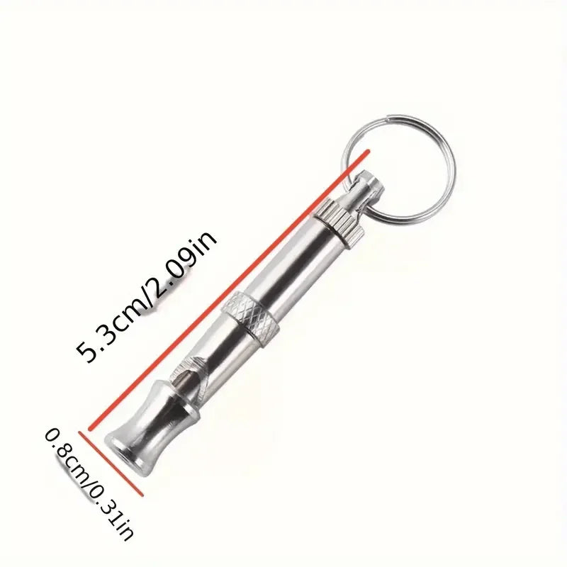 Adjustable stainless steel dog whistle with a metal ring for pet recall