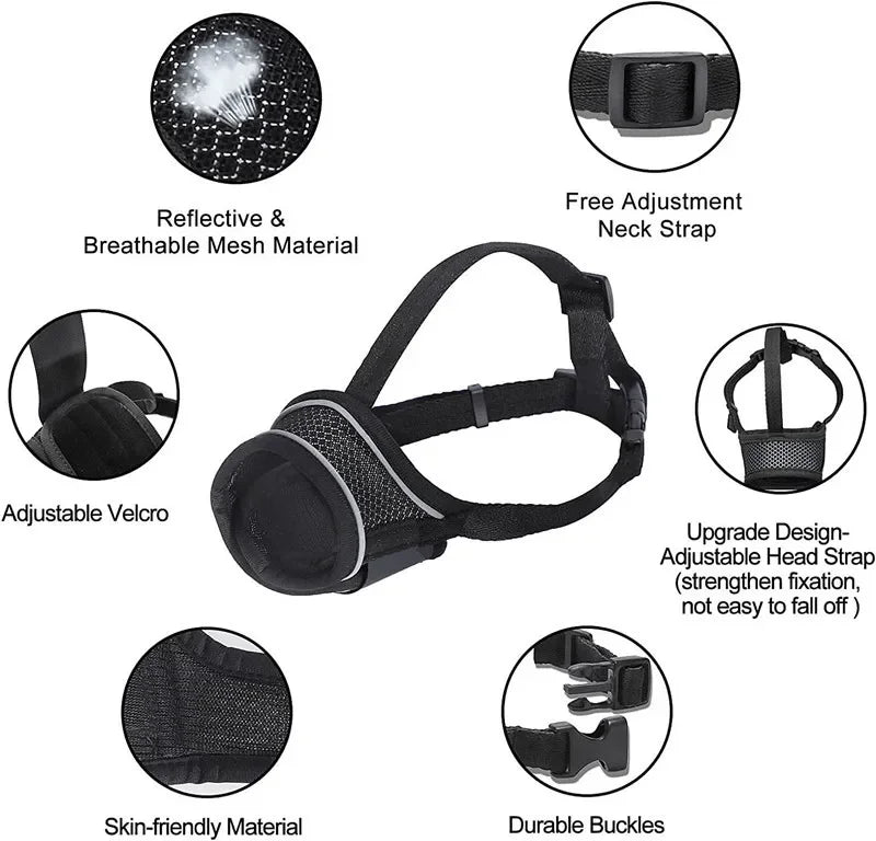 Adjustable Breathable Mesh Dog Muzzle with Reflective Strip