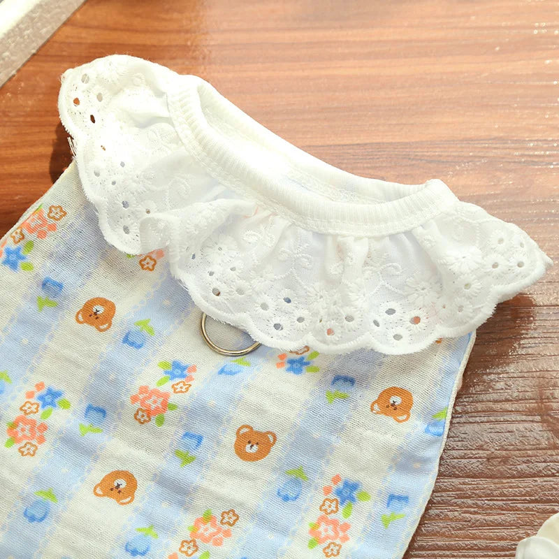 Lace Collar Dog Vest with D-Ring Summer Pet Shirt