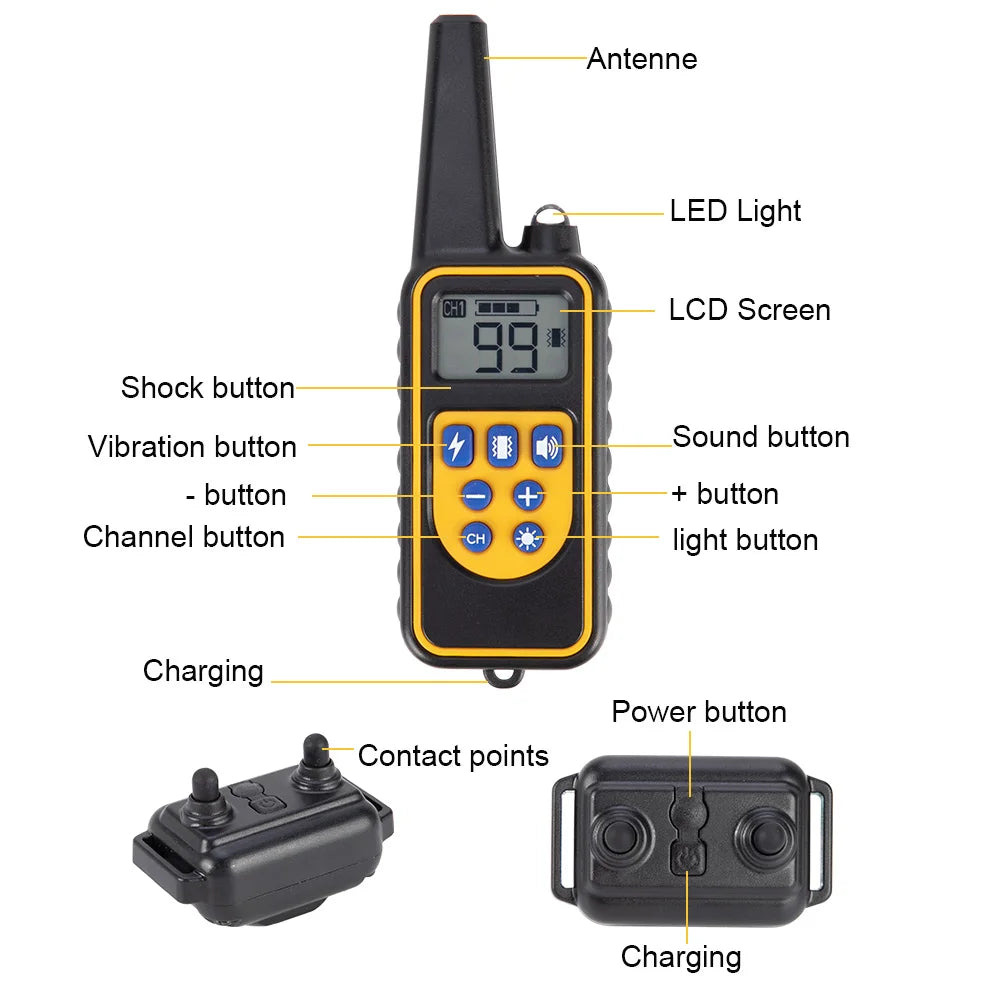 Rechargeable Dog Training Collar with Remote – 800m Range, Waterproof