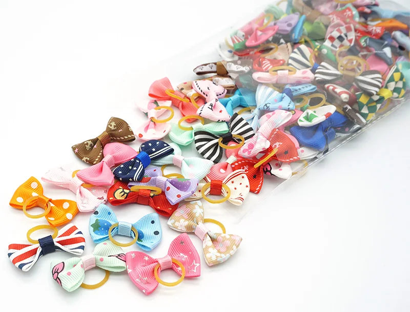 Pet Hair Bows with Elastic Bands (100-Pack)