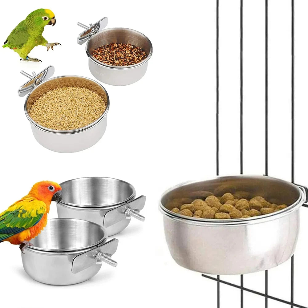 Stainless Steel Clamp-On Bird Feeder & Water Cup for Cages