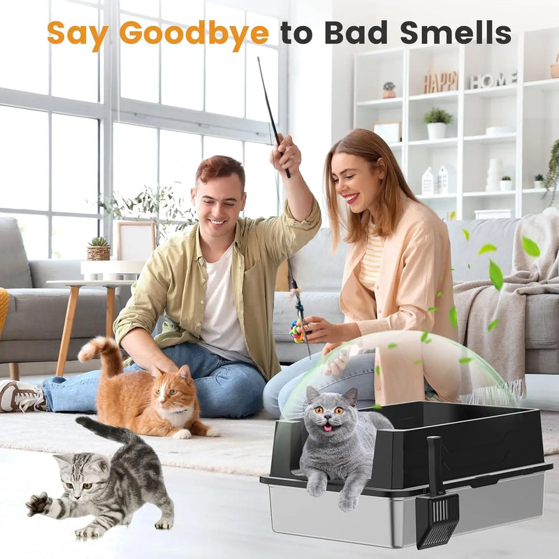 صندوق فضلات من الفولاذ المقاوم للصدأ مقاس XXXL بارتفاع عالٍ للقطط الكبيرة