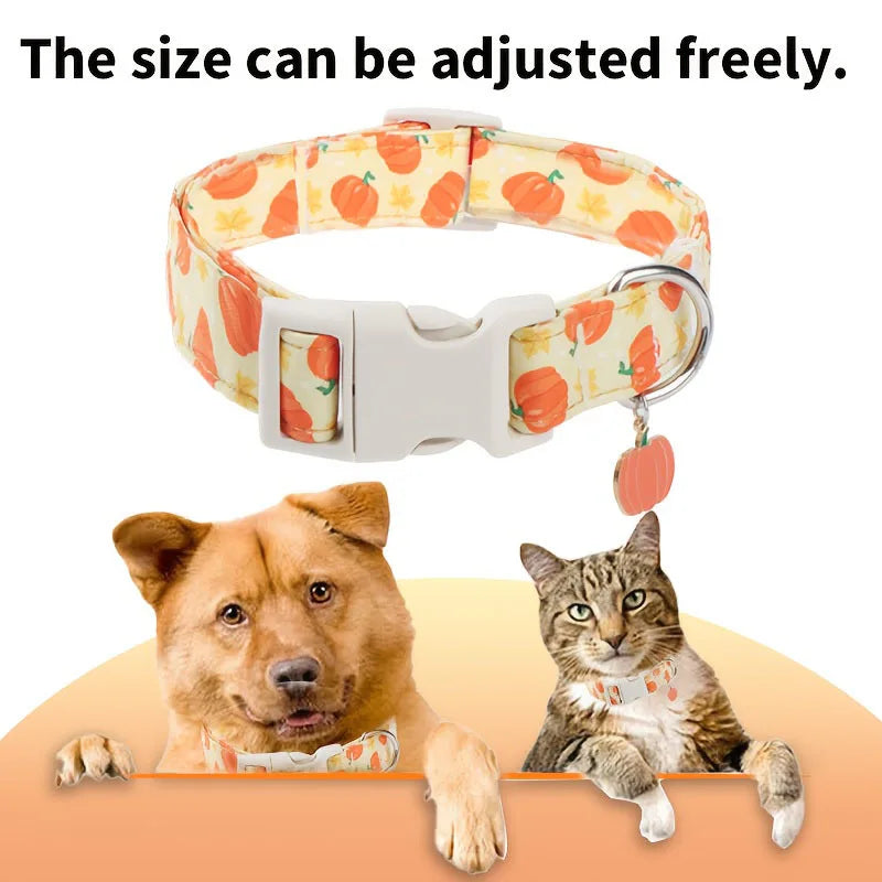 Halloween Pumpkin Print Dog Collar – Breathable & Safe Buckle