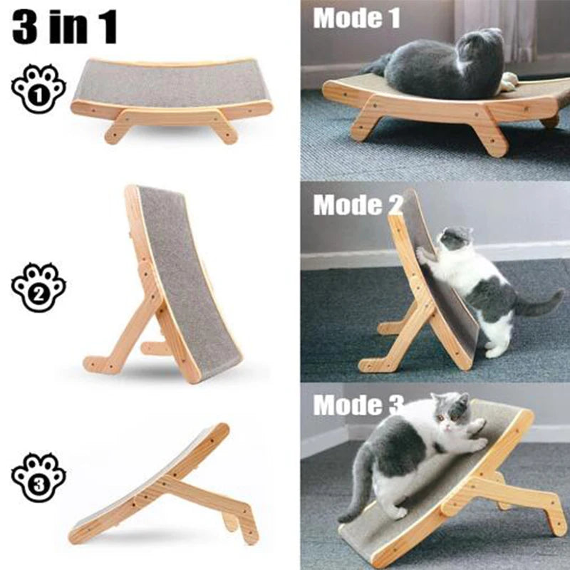 Multi-Winkel Katzenkratzbaum & Lounge-Bett aus Holz