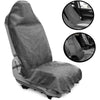 Gray waterproof non-slip car seat cover protector shown with close-up views of the product.