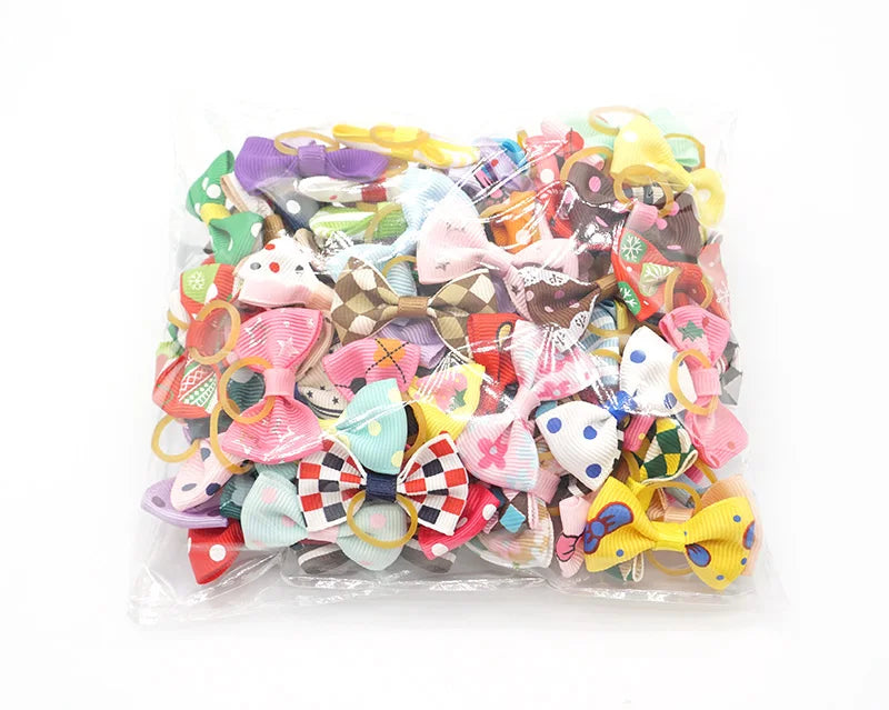 Pet Hair Bows with Elastic Bands (100-Pack)