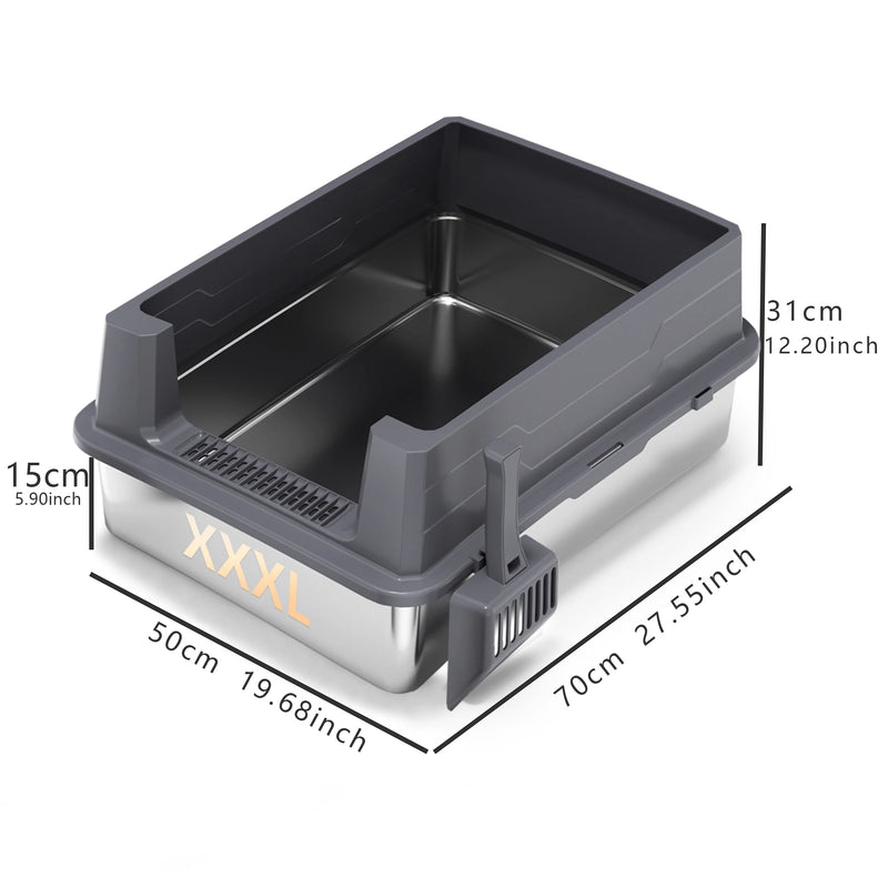 صندوق فضلات من الفولاذ المقاوم للصدأ مقاس XXXL بارتفاع عالٍ للقطط الكبيرة