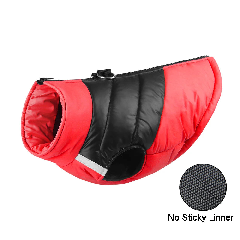 Gilet imperméable rouge et noir rembourré pour chien avec doublure non collante
