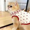 Ruffled Collar Cat Strawberry Vest with Cherry Pattern