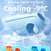 Light blue cooling fabric vest for dogs and cats with a sun protection cap shown against a misty background.