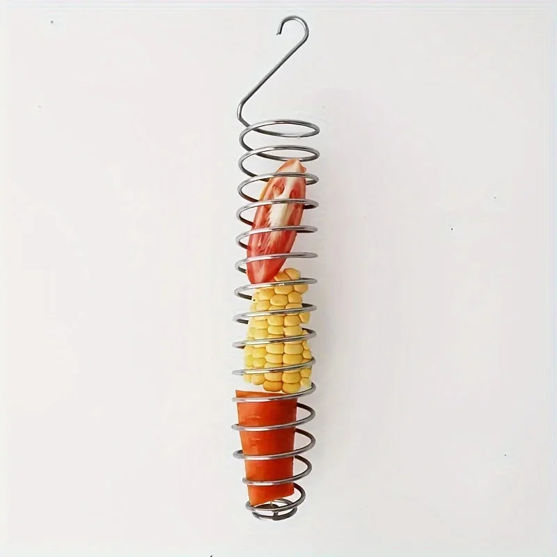 Stainless Steel Parrot Forager Feeder with Spiral Fruit Basket