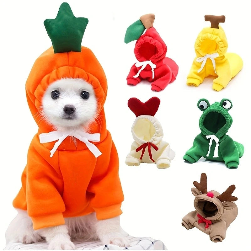 Fruit Print Fleece Dog Hoodie for Small Pets